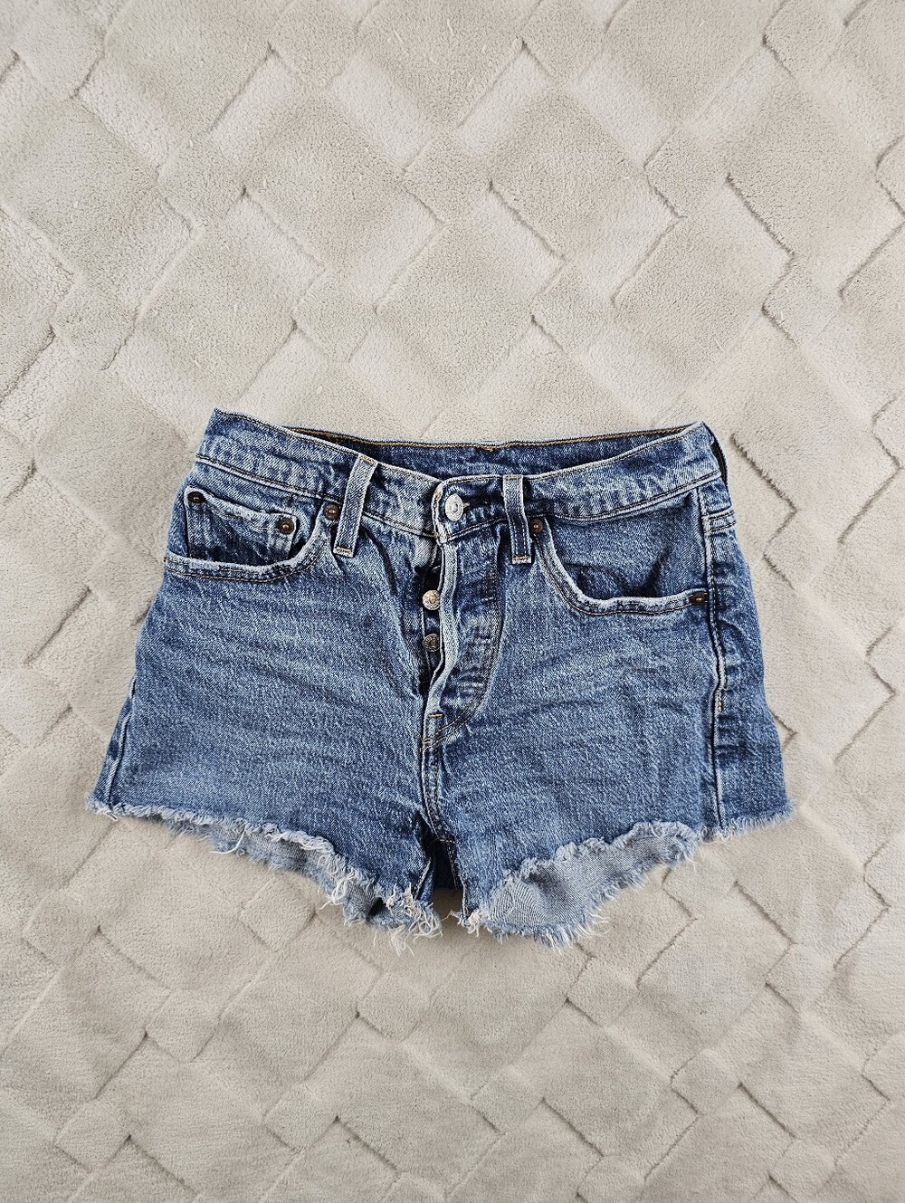 Levi's 501 Denim Shorts Womens 25 Fray Hem Rigid Denim High Rise